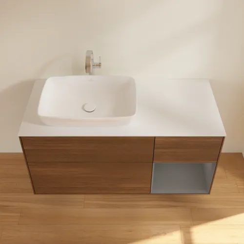 VILLEROY BOCH Toaletní skříňka Finion, s osvětlením, 3 výsuvy, 1200 x 603 x 501 mm, ořechová dýha / antracitový matný lak / bílé matné sklo #F811GKGN, obrázek 4