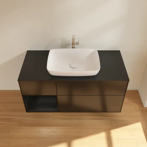 VILLEROY BOCH Toaletní skříňka Finion, s osvětlením, 3 výsuvy, 1200 x 603 x 501 mm, černý matný lak / černý matný lak / černé matné sklo #F822PDPD, obrázek 4