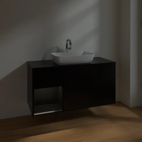 VILLEROY BOCH Toaletní skříňka Finion, s osvětlením, 3 výsuvy, 1200 x 603 x 501 mm, černý matný lak / černý matný lak / černé matné sklo #F822PDPD, obrázek 5
