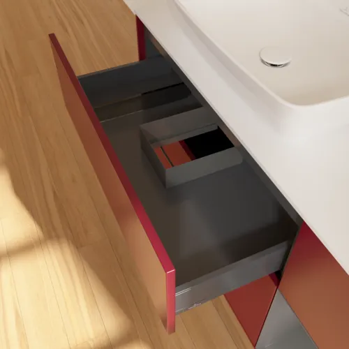 VILLEROY BOCH Toaletní skříňka Finion, s osvětlením, 3 výsuvy, 1200 x 603 x 501 mm, matný lak Pivoňka / matný lak Antracit / matné sklo Bílá #F811GKHB, obrázek 8