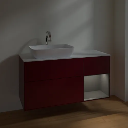 VILLEROY BOCH Toaletní skříňka Finion, s osvětlením, 3 výsuvy, 1200 x 603 x 501 mm, matný lak Pivoňka / matný lak Antracit / matné sklo Bílá #F811GKHB, obrázek 5