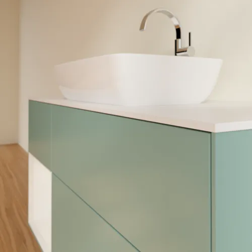 VILLEROY BOCH Toaletní skříňka Finion, s osvětlením, 3 výsuvy, 1200 x 603 x 501 mm, olivově matný lak / lesklý bílý lak / sklo bílé matné #F821GFGM, obrázek 6
