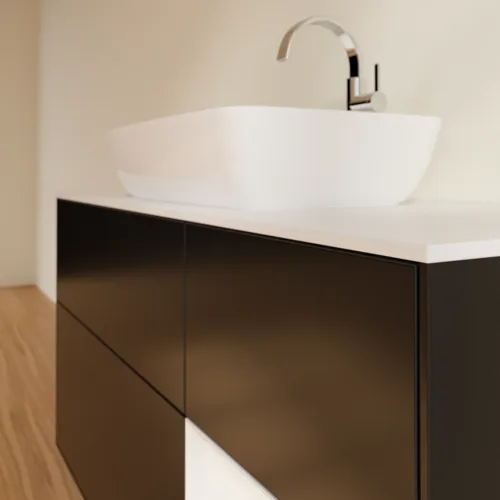 VILLEROY BOCH Toaletní skříňka Finion, s osvětlením, 3 výsuvy, 1200 x 603 x 501 mm, černý matný lak / bílý lesklý lak / bílé matné sklo #F831GFPD, obrázek 6