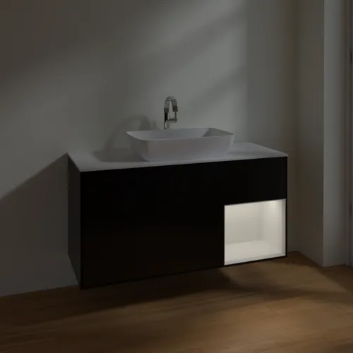 VILLEROY BOCH Toaletní skříňka Finion, s osvětlením, 3 výsuvy, 1200 x 603 x 501 mm, černý matný lak / bílý lesklý lak / bílé matné sklo #F831GFPD, obrázek 5