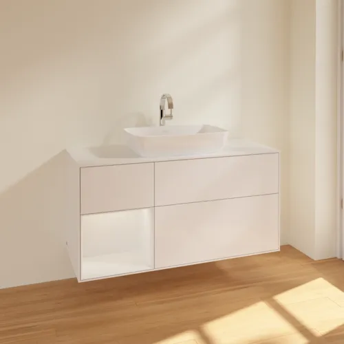 VILLEROY BOCH Toaletní skříňka Finion, s osvětlením, 3 výsuvy, 1200 x 603 x 501 mm, lesklý bílý lak / lesklý bílý lak / sklo bílé matné #F821GFGF, obrázek 2
