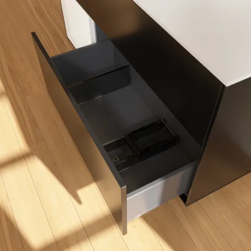 VILLEROY BOCH Toaletní skříňka Finion, s osvětlením, 3 výsuvy, 1200 x 603 x 501 mm, černý matný lak / bílý matný lak / bílé matné sklo #F821MTPD, obrázek 7