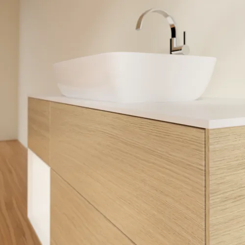 VILLEROY BOCH Toaletní skříňka Finion, s osvětlením, 3 výsuvy, 1200 x 603 x 501 mm, dubová dýha / bílý matný lak / bílé matné sklo #F821MTPC, obrázek 6