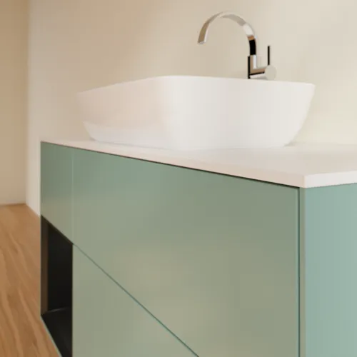 VILLEROY BOCH Toaletní skříňka Finion, s osvětlením, 3 výsuvy, 1200 x 603 x 501 mm, olivový matný lak / černý matný lak / bílé matné sklo #F821PDGM, obrázek 6