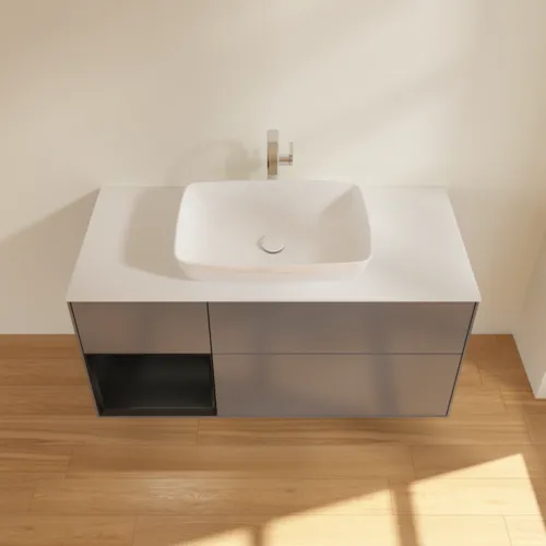 VILLEROY BOCH Toaletní skříňka Finion, s osvětlením, 3 výsuvy, 1200 x 603 x 501 mm, antracitový matný lak / černý matný lak / bílé matné sklo #F821PDGK, obrázek 4