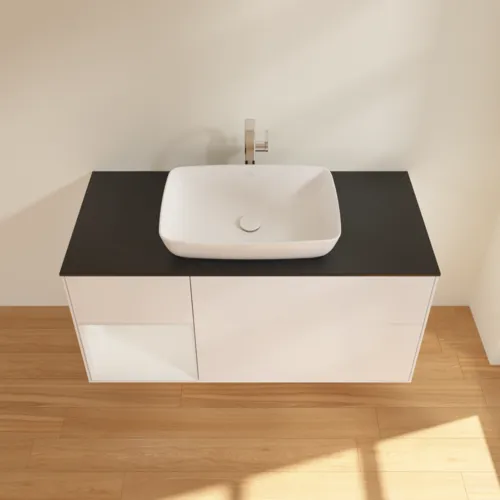 VILLEROY BOCH Toaletní skříňka Finion, s osvětlením, 3 výsuvy, 1200 x 603 x 501 mm, bílý matný lak / bílý lesklý lak / černé matné sklo #F822GFMT, obrázek 4