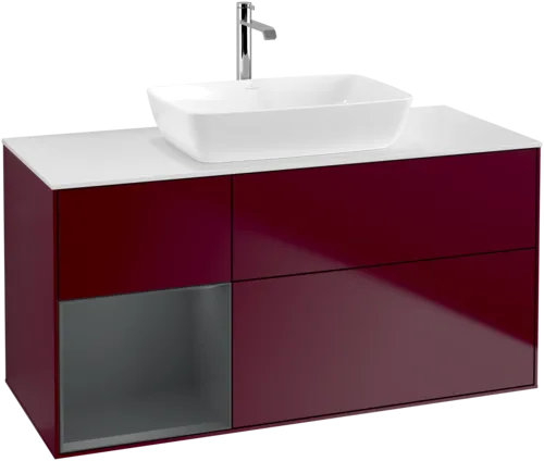 VILLEROY BOCH Toaletní skříňka Finion, s osvětlením, 3 výsuvy, 1200 x 603 x 501 mm, Pivoňka matný lak / Půlnoční modrá matný lak / Sklo bílé matné #F821HGHB, obrázek 1
