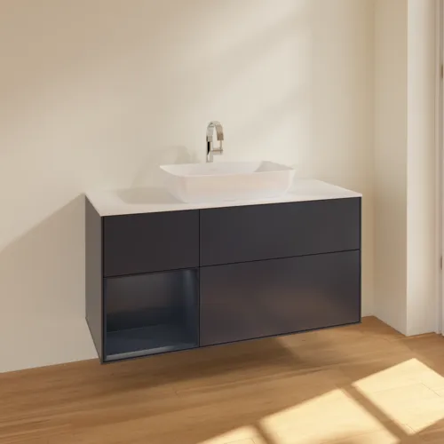 VILLEROY BOCH Toaletní skříňka Finion, s osvětlením, 3 výsuvy, 1200 x 603 x 501 mm, Midnight Blue Matt Lacquer / Midnight Blue Matt Lacquer / Glass White Matt #F821HGHG, obrázek 2