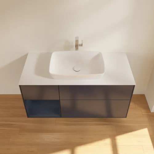 VILLEROY BOCH Toaletní skříňka Finion, s osvětlením, 3 výsuvy, 1200 x 603 x 501 mm, Midnight Blue Matt Lacquer / Midnight Blue Matt Lacquer / Glass White Matt #F821HGHG, obrázek 4