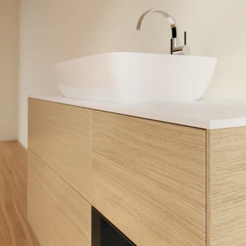 VILLEROY BOCH Toaletní skříňka Finion, s osvětlením, 3 výsuvy, 1200 x 603 x 501 mm, dubová dýha / černý matný lak / bílé matné sklo #F831PDPC, obrázek 6