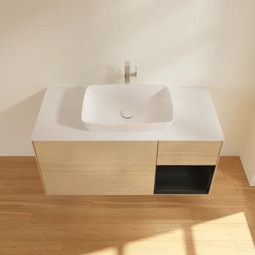 VILLEROY BOCH Toaletní skříňka Finion, s osvětlením, 3 výsuvy, 1200 x 603 x 501 mm, dubová dýha / černý matný lak / bílé matné sklo #F831PDPC, obrázek 4