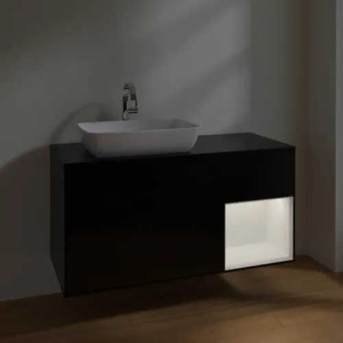 VILLEROY BOCH Toaletní skříňka Finion, s osvětlením, 3 výsuvy, 1200 x 603 x 501 mm, černý matný lak / bílý matný lak / černé matné sklo #F812MTPD, obrázek 5