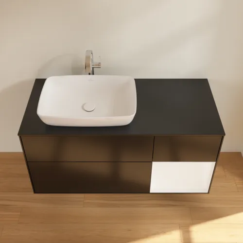VILLEROY BOCH Toaletní skříňka Finion, s osvětlením, 3 výsuvy, 1200 x 603 x 501 mm, černý matný lak / bílý matný lak / černé matné sklo #F812MTPD, obrázek 4