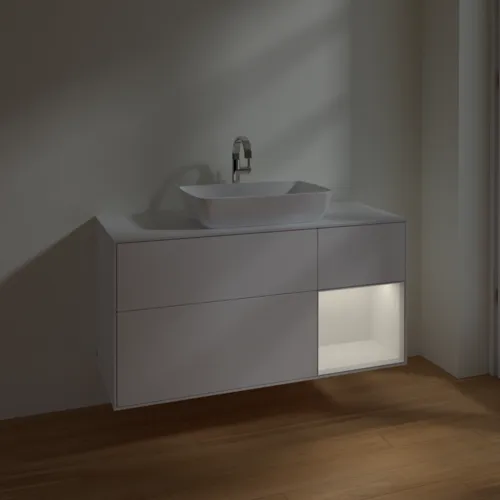 VILLEROY BOCH Umyvadlová skříňka Finion, s osvětlením, 3 výsuvy, 1200 x 603 x 501 mm, bílý matný lak / bílý lesklý lak / bílé matné sklo #F831GFMT, obrázek 5