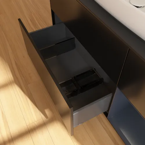 VILLEROY BOCH Toaletní skříňka Finion, s osvětlením, 3 výsuvy, 1200 x 603 x 501 mm, černý matný lak / půlnoční modrý matný lak / černé matné sklo #F832HGPD, obrázek 7