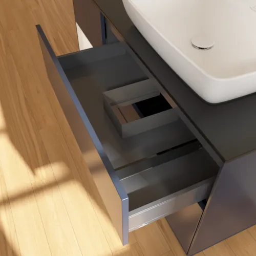 VILLEROY BOCH Toaletní skříňka Finion, s osvětlením, 3 výsuvy, 1200 x 603 x 501 mm, Midnight Blue Matt Lacquer / White Matt Lacquer / Glass Black Matt #F802MTHG, obrázek 8