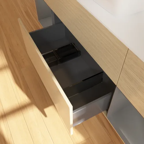 VILLEROY BOCH Toaletní skříňka Finion, s osvětlením, 4 výsuvy, 1600 x 603 x 501 mm, dubová dýha / antracitový matný lak / bílé matné sklo #F861GKPC, obrázek 7
