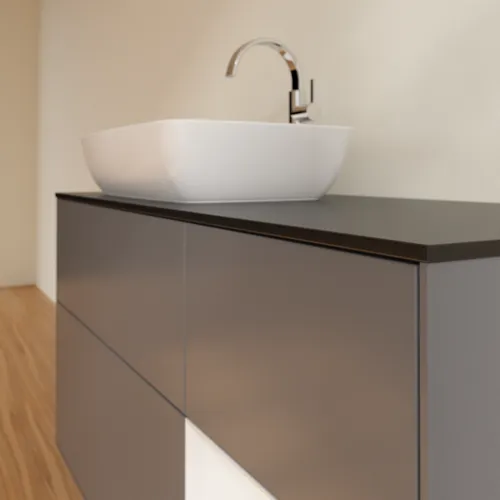 VILLEROY BOCH Toaletní skříňka Finion, s osvětlením, 3 výsuvy, 1200 x 603 x 501 mm, antracitový matný lak / lesklý bílý lak / černé matné sklo #F812GFGK, obrázek 6