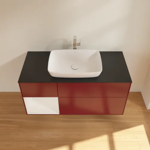 VILLEROY BOCH Toaletní skříňka Finion, s osvětlením, 3 výsuvy, 1200 x 603 x 501 mm, matný lak Peony / lesklý bílý lak / černé matné sklo #F822GFHB, obrázek 4