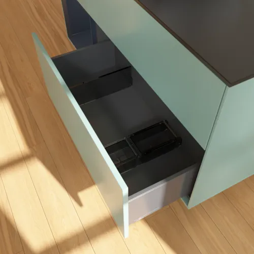 VILLEROY BOCH Toaletní skříňka Finion, s osvětlením, 3 výsuvy, 1200 x 603 x 501 mm, olivový matný lak / půlnoční modrý matný lak / černé matné sklo #F822HGGM, obrázek 7