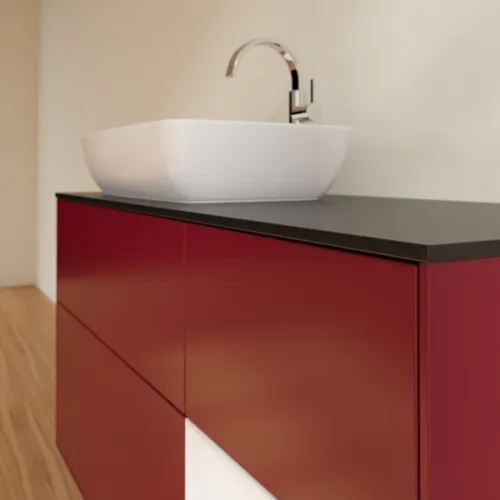 VILLEROY BOCH Toaletní skříňka Finion, s osvětlením, 3 výsuvy, 1200 x 603 x 501 mm, matný lak Peony / lesklý bílý lak / černé matné sklo #F812GFHB, obrázek 6