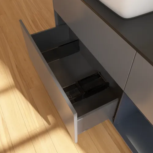 VILLEROY BOCH Toaletní skříňka Finion, s osvětlením, 3 výsuvy, 1200 x 603 x 501 mm, antracitový matný lak / půlnoční modrý matný lak / černé matné sklo #F812HGGK, obrázek 7