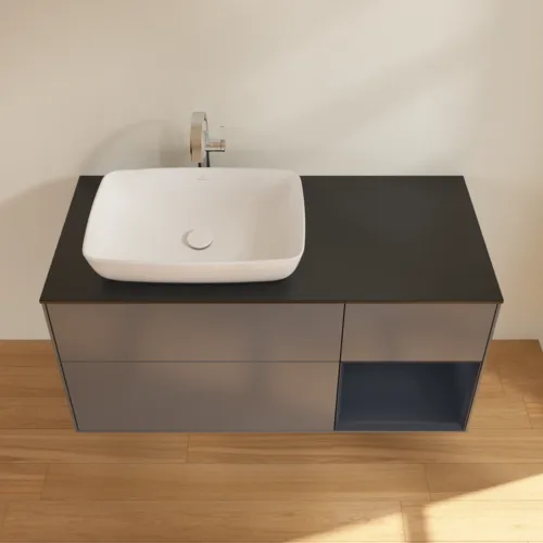VILLEROY BOCH Toaletní skříňka Finion, s osvětlením, 3 výsuvy, 1200 x 603 x 501 mm, antracitový matný lak / půlnoční modrý matný lak / černé matné sklo #F812HGGK, obrázek 4