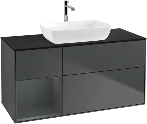 VILLEROY BOCH Toaletní skříňka Finion, s osvětlením, 3 výsuvy, 1200 x 603 x 501 mm, Midnight Blue Matt Lacquer / Midnight Blue Matt Lacquer / Glass Black Matt #F822HGHG, obrázek 1
