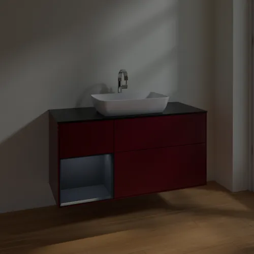 VILLEROY BOCH Toaletní skříňka Finion, s osvětlením, 3 výsuvy, 1200 x 603 x 501 mm, Peony Matt Lacquer / Midnight Blue Matt Lacquer / Glass Black Matt #F822HGHB, obrázek 5