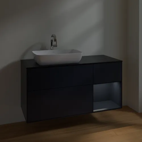 VILLEROY BOCH Toaletní skříňka Finion, s osvětlením, 3 výsuvy, 1200 x 603 x 501 mm, Midnight Blue Matt Lacquer / Midnight Blue Matt Lacquer / Glass Black Matt #F812HGHG, obrázek 5