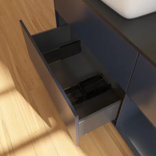 VILLEROY BOCH Toaletní skříňka Finion, s osvětlením, 3 výsuvy, 1200 x 603 x 501 mm, Midnight Blue Matt Lacquer / Midnight Blue Matt Lacquer / Glass Black Matt #F812HGHG, obrázek 7