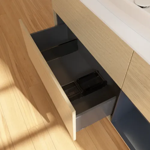 VILLEROY BOCH Toaletní skříňka Finion, s osvětlením, 3 výsuvy, 1200 x 603 x 501 mm, dubová dýha / půlnočně modrý matný lak / bílé matné sklo #F831HGPC, obrázek 7
