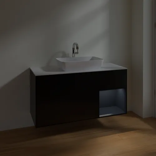 VILLEROY BOCH Toaletní skříňka Finion, s osvětlením, 3 výsuvy, 1200 x 603 x 501 mm, černý matný lak / půlnoční modrý matný lak / bílé matné sklo #F831HGPD, obrázek 5