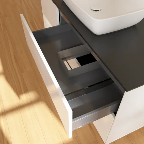 VILLEROY BOCH Toaletní skříňka Finion, s osvětlením, 3 výsuvy, 1200 x 603 x 501 mm, lesklý bílý lak / lesklý bílý lak / sklo černé matné #F822GFGF, obrázek 8
