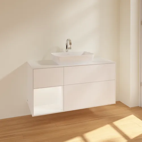 VILLEROY BOCH Toaletní skříňka Finion, s osvětlením, 3 výsuvy, 1200 x 603 x 501 mm, bílý matný lak / bílý matný lak / sklo bílé matné #F821MTMT, obrázek 2