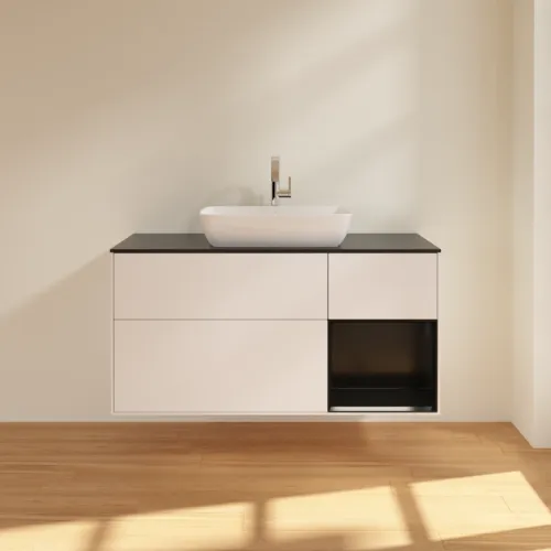VILLEROY BOCH Toaletní skříňka Finion, s osvětlením, 3 výsuvy, 1200 x 603 x 501 mm, bílý matný lak / černý matný lak / černé matné sklo #F832PDMT, obrázek 3