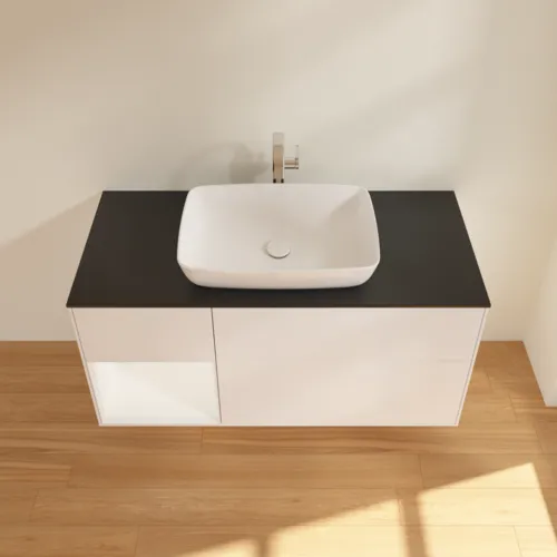 VILLEROY BOCH Toaletní skříňka Finion, s osvětlením, 3 výsuvy, 1200 x 603 x 501 mm, bílý matný lak / bílý matný lak / černé matné sklo #F822MTMT, obrázek 4