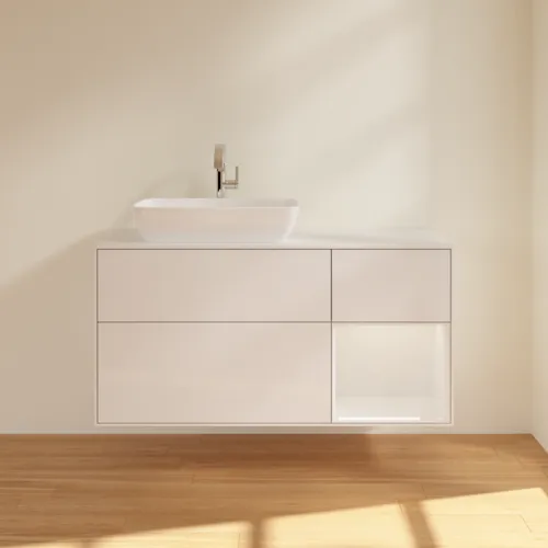 VILLEROY BOCH Toaletní skříňka Finion, s osvětlením, 3 výsuvy, 1200 x 603 x 501 mm, lesklý bílý lak / lesklý bílý lak / sklo bílé matné #F811GFGF, obrázek 3