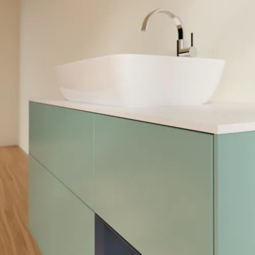 VILLEROY BOCH Toaletní skříňka Finion, s osvětlením, 3 výsuvy, 1200 x 603 x 501 mm, olivový matný lak / půlnoční modrý matný lak / bílé matné sklo #F831HGGM, obrázek 6