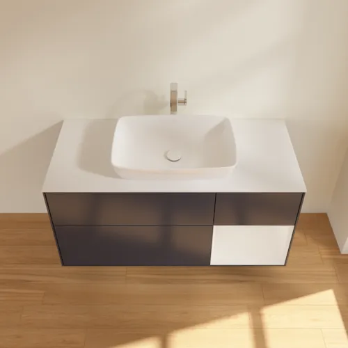 VILLEROY BOCH Toaletní skříňka Finion, s osvětlením, 3 výsuvy, 1200 x 603 x 501 mm, Midnight Blue Matt Lacquer / Glossy White Lacquer / Glass White Matt #F831GFHG, obrázek 4
