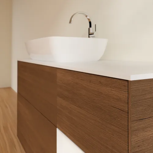 VILLEROY BOCH Toaletní skříňka Finion, s osvětlením, 3 výsuvy, 1200 x 603 x 501 mm, ořechová dýha / lesklý bílý lak / sklo bílé matné #F811GFGN, obrázek 6