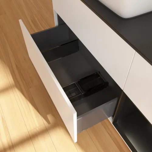 VILLEROY BOCH Toaletní skříňka Finion, s osvětlením, 3 výsuvy, 1200 x 603 x 501 mm, bílý matný lak / černý matný lak / černé matné sklo #F812PDMT, obrázek 7