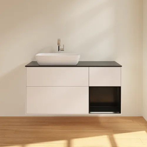 VILLEROY BOCH Toaletní skříňka Finion, s osvětlením, 3 výsuvy, 1200 x 603 x 501 mm, bílý matný lak / černý matný lak / černé matné sklo #F812PDMT, obrázek 3