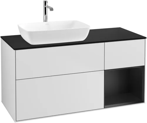 VILLEROY BOCH Toaletní skříňka Finion, s osvětlením, 3 výsuvy, 1200 x 603 x 501 mm, bílý matný lak / černý matný lak / černé matné sklo #F812PDMT, obrázek 1