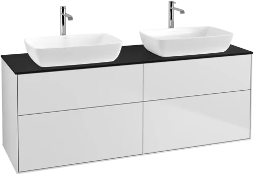 VILLEROY BOCH Toaletní skříňka Finion, 4 zásuvky, 1600 x 603 x 501 mm, bílý matný lak / černé matné sklo #F84200MT, obrázek 1