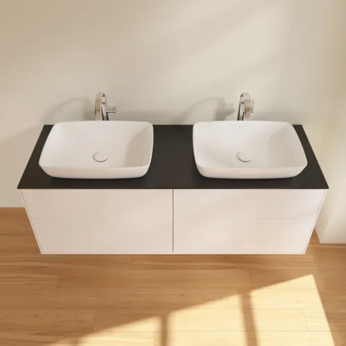 VILLEROY BOCH Toaletní skříňka Finion, 4 zásuvky, 1600 x 603 x 501 mm, bílý matný lak / černé matné sklo #F84200MT, obrázek 4